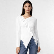 Square Neck Ruffled Long Sleeve Slim Top