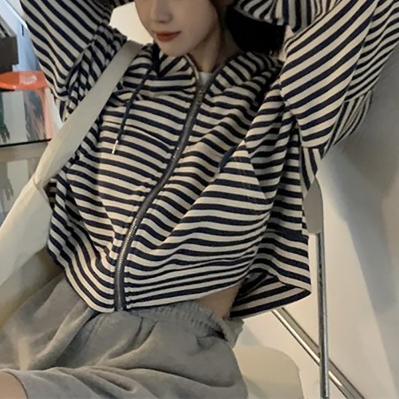Cozy Striped Casual Loose Fit Hoodie