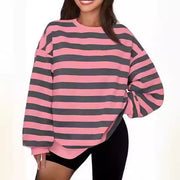 Cozy Striped Crew Neck Sweatshirt for Women