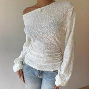 Chic Women's Sheer Lace Long-Sleeve Blouse