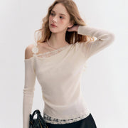 Chic Lace-Trimmed Off-the-Shoulder Long-Sleeve Top