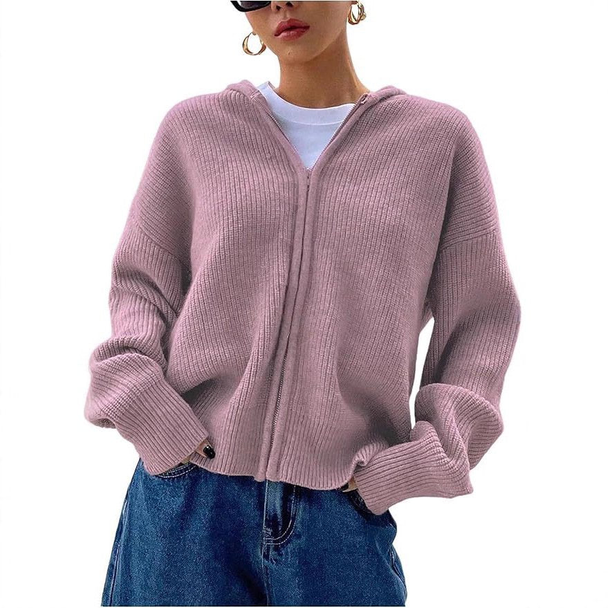 Chunky Knit Zip-Up Casual Cardigan Sweater