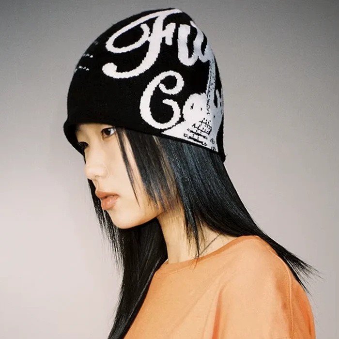 Knitted Hat with Embroidered Letters for Women