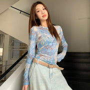 Women's Sheer Mesh Long-Sleeve Layering Top