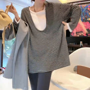 Chic Striped Mock Two-Piece Long-Sleeve Top