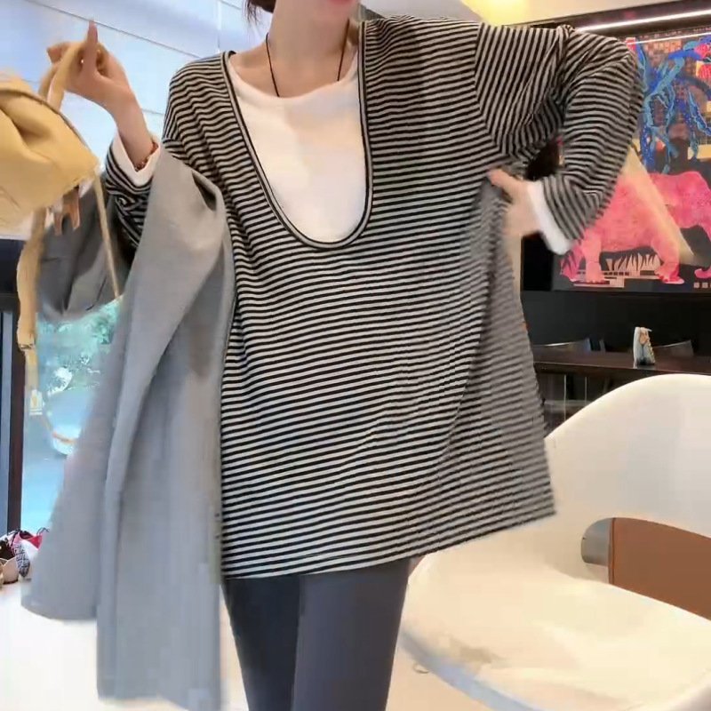 Chic Striped Mock Two-Piece Long-Sleeve Top