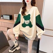 Cute Embroidered Bear Loose-Fit Korean Style Hoodie