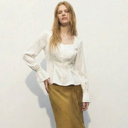 Elegant U-Neck Puff Sleeve Pullover Shirt