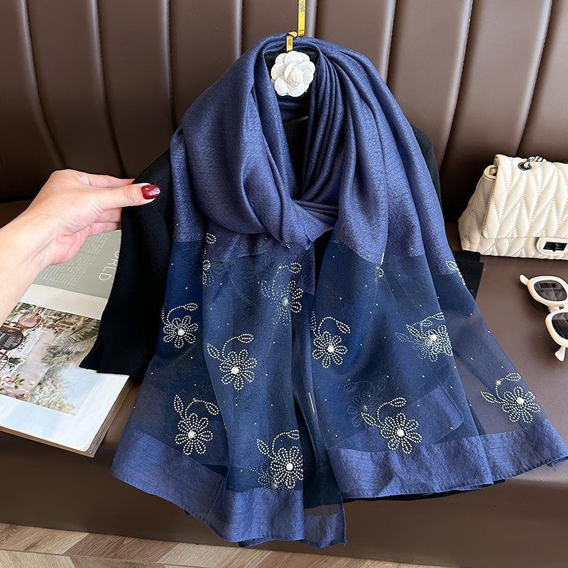 Navy Blue Tie-Dye Shawl Scarf for Women