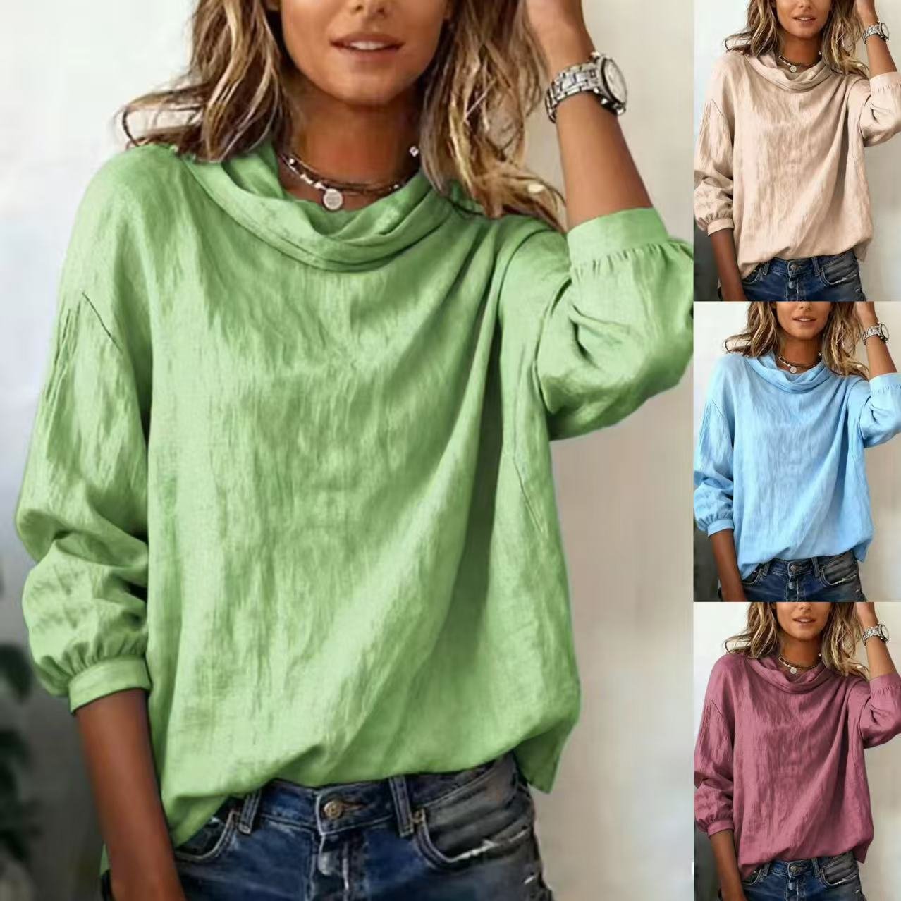 Asymmetrical Neck Loose Satin Pullover Top
