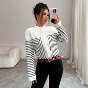 Chic Contrast Striped Single-Breasted Shirt for Women