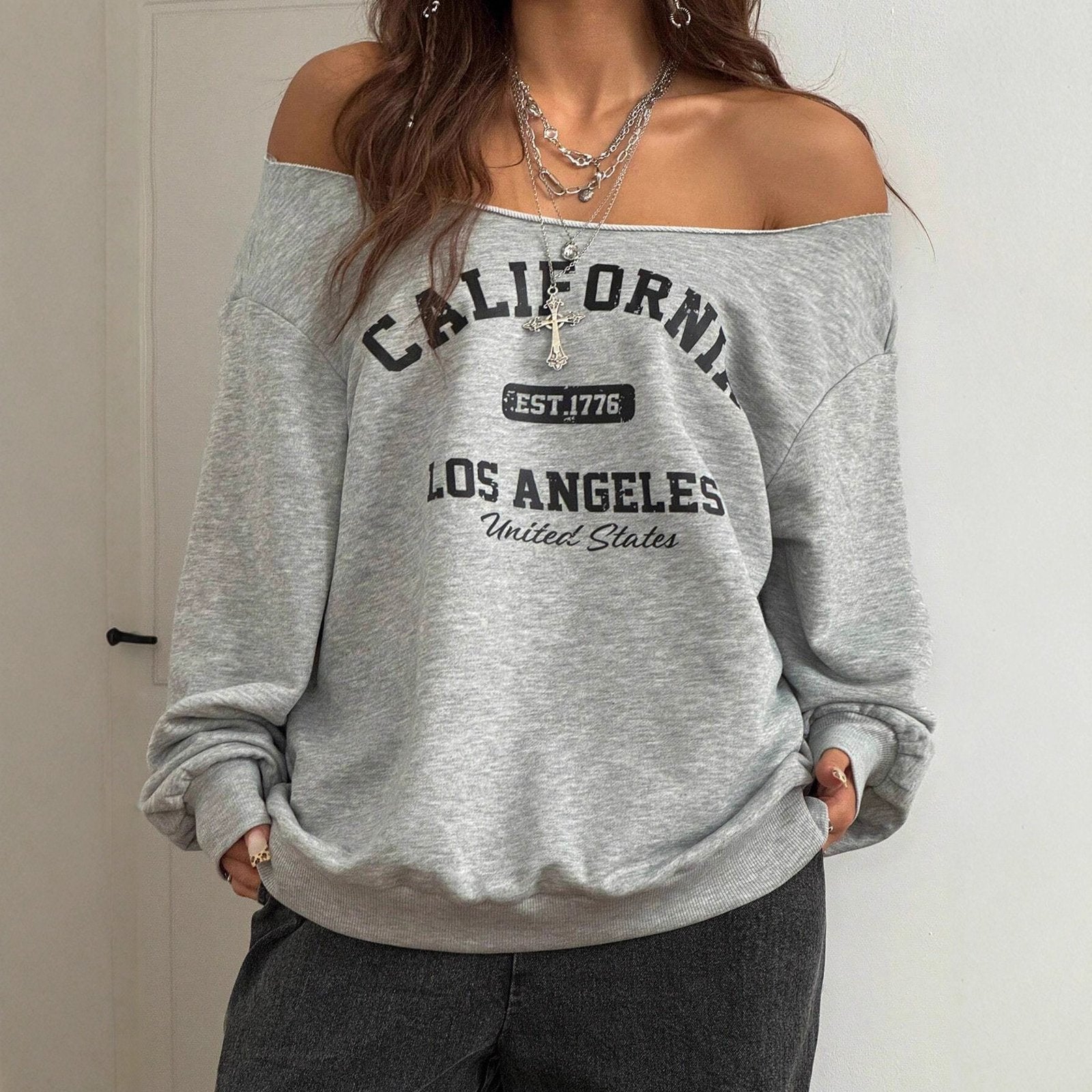 Trendy Asymmetrical Slanted Shoulder Letter Print T-Shirt