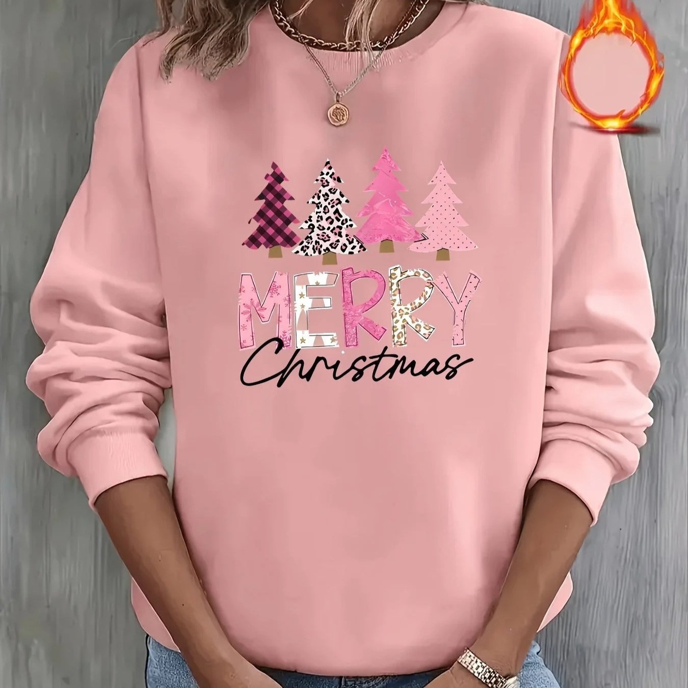 Cozy Printed Crew-Neck Long-Sleeve Casual Sweater Top