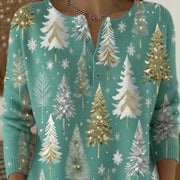 Retro 3D Digital Print Polo Sweater for Women