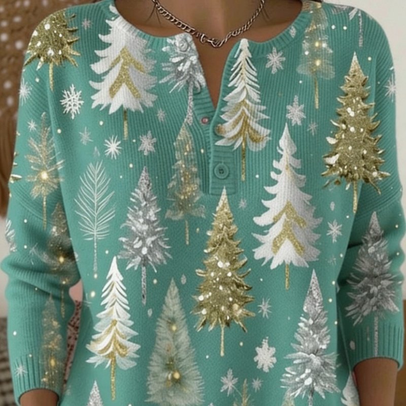 Retro 3D Digital Print Polo Sweater for Women