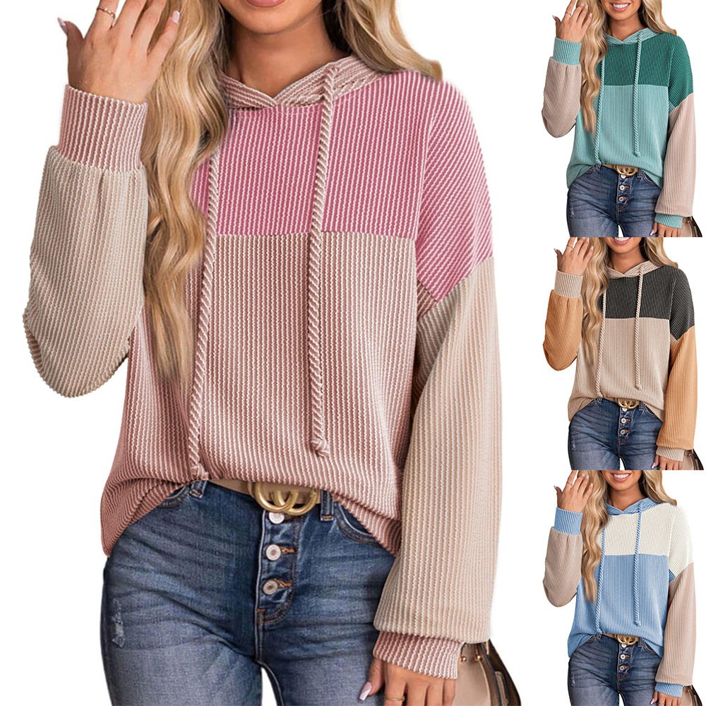 Cozy Color-block Hoodie for Women - Loose Fit