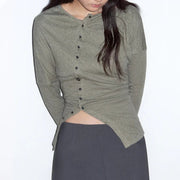 Trendy Solid Slim-Fit Irregular Long-Sleeve Top