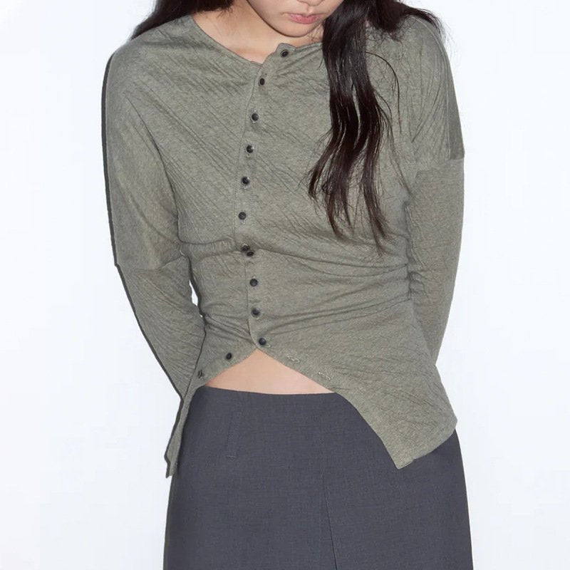 Trendy Solid Slim-Fit Irregular Long-Sleeve Top