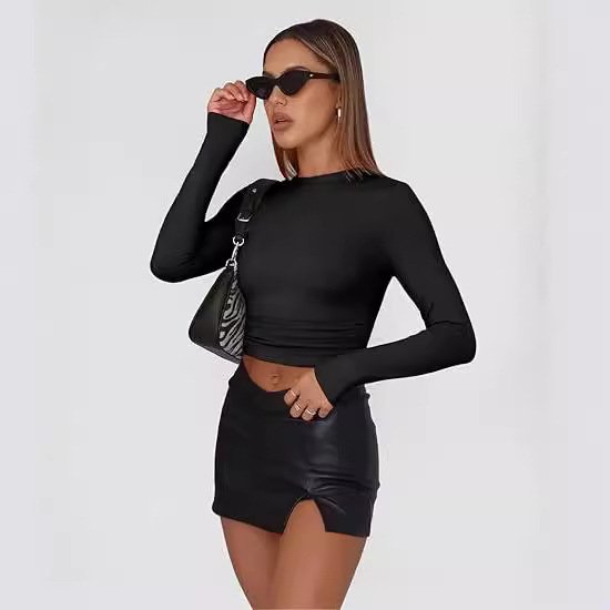 Women's Slim Fit Round Neck Long Sleeve Base Layer Top