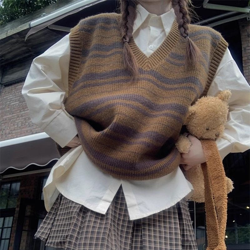 Women's Striped Layering Vest for Cold Weather
