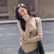 Chic Turtleneck Tassel Knit Sweater for Women