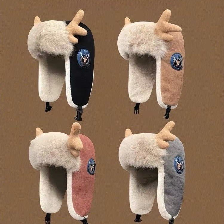 Warm Deer Antler Winter Hat for Women