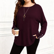 Casual Plus-Size Solid Long-Sleeve Top