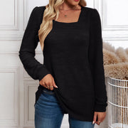 Plus-Size Square-Neck Long-Sleeve Casual Knit Top