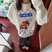 Women's Geometric Retro Long-Sleeve Plus-Size Top