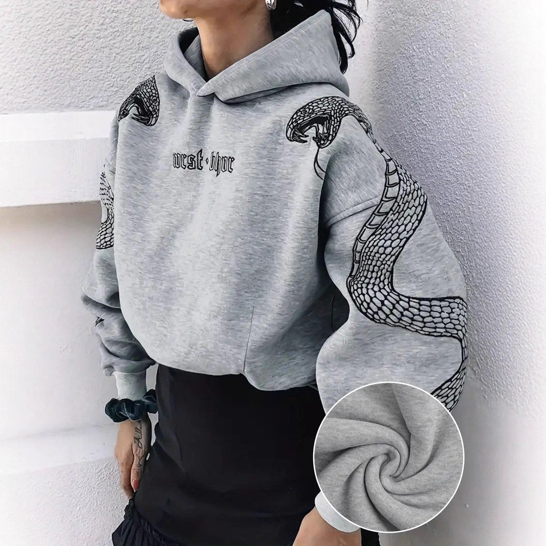 Vintage Printed Pullover Hoodie for Women