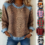 Denim Patchwork Crewneck Pullover Sweatshirt