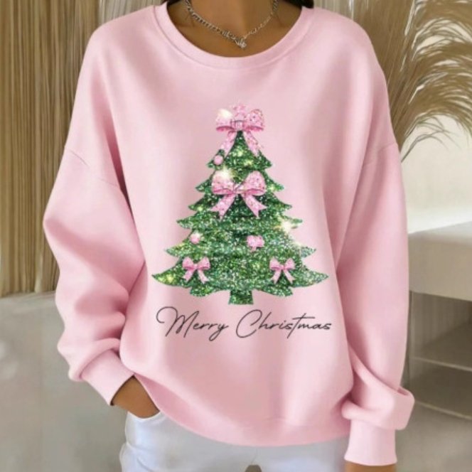 Festive Christmas Tree Drop-Shoulder Hoodie with Pockets