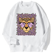 Leopard Print Loose Fit Fleece Sweatshirt for Women