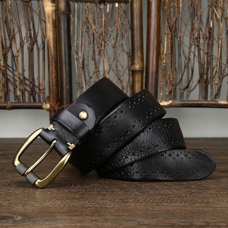 Retro Chino Belt with Cowhide Design & Zinc Buckle