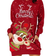 Cozy Elk Print Hooded Long Sleeve Pocket Sweater