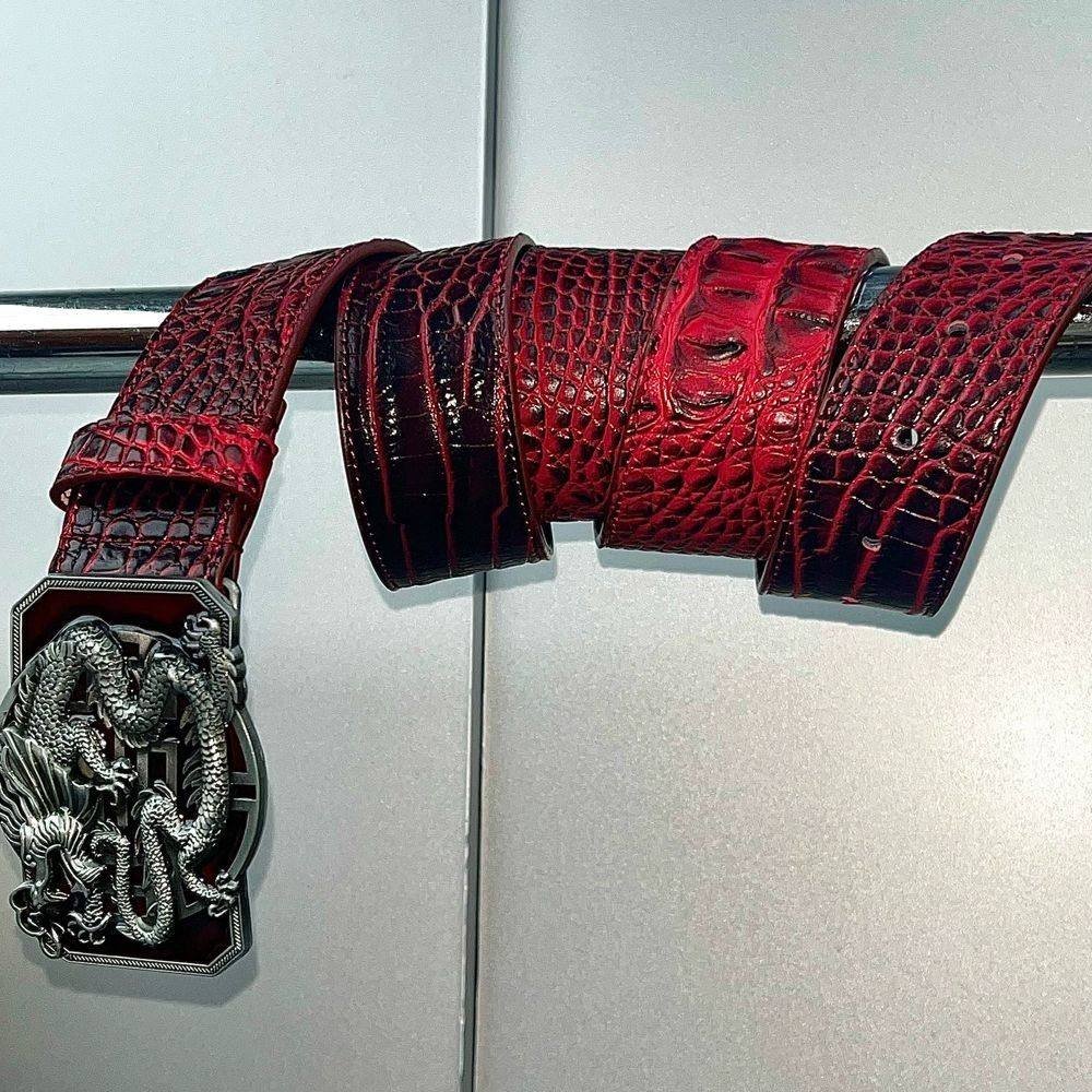 Coiled Dragon Subculture Belt - Black Red PU Leather Accessory