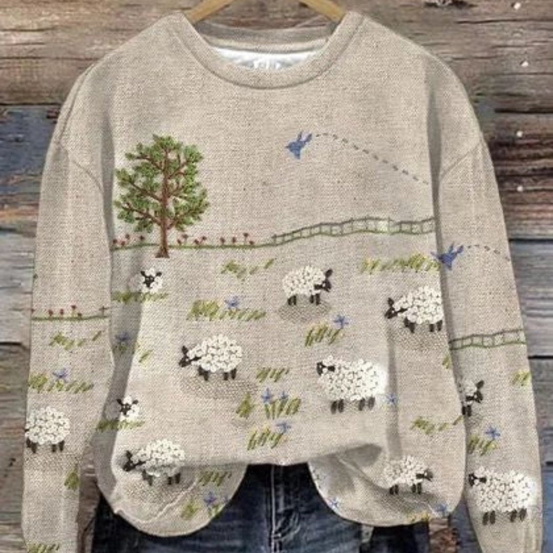 Fresh Floral Crew Neck Sweatshirt for Women