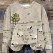 Fresh Floral Crew Neck Sweatshirt for Women