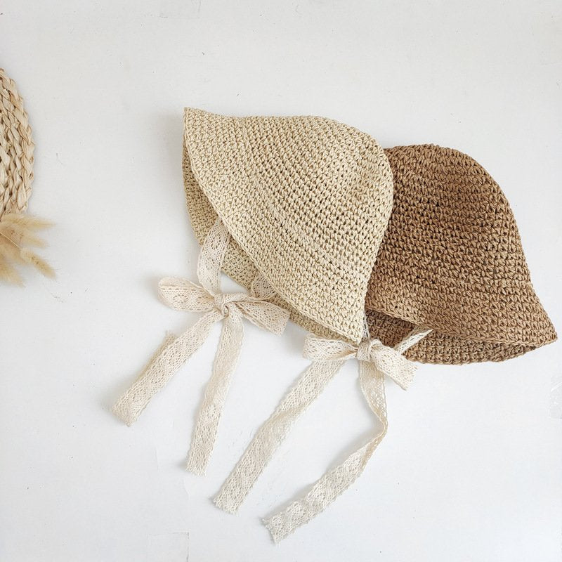 Baby Lace-Laced Straw Hat for Girls & Toddlers - Spring & Summer Sun Protection