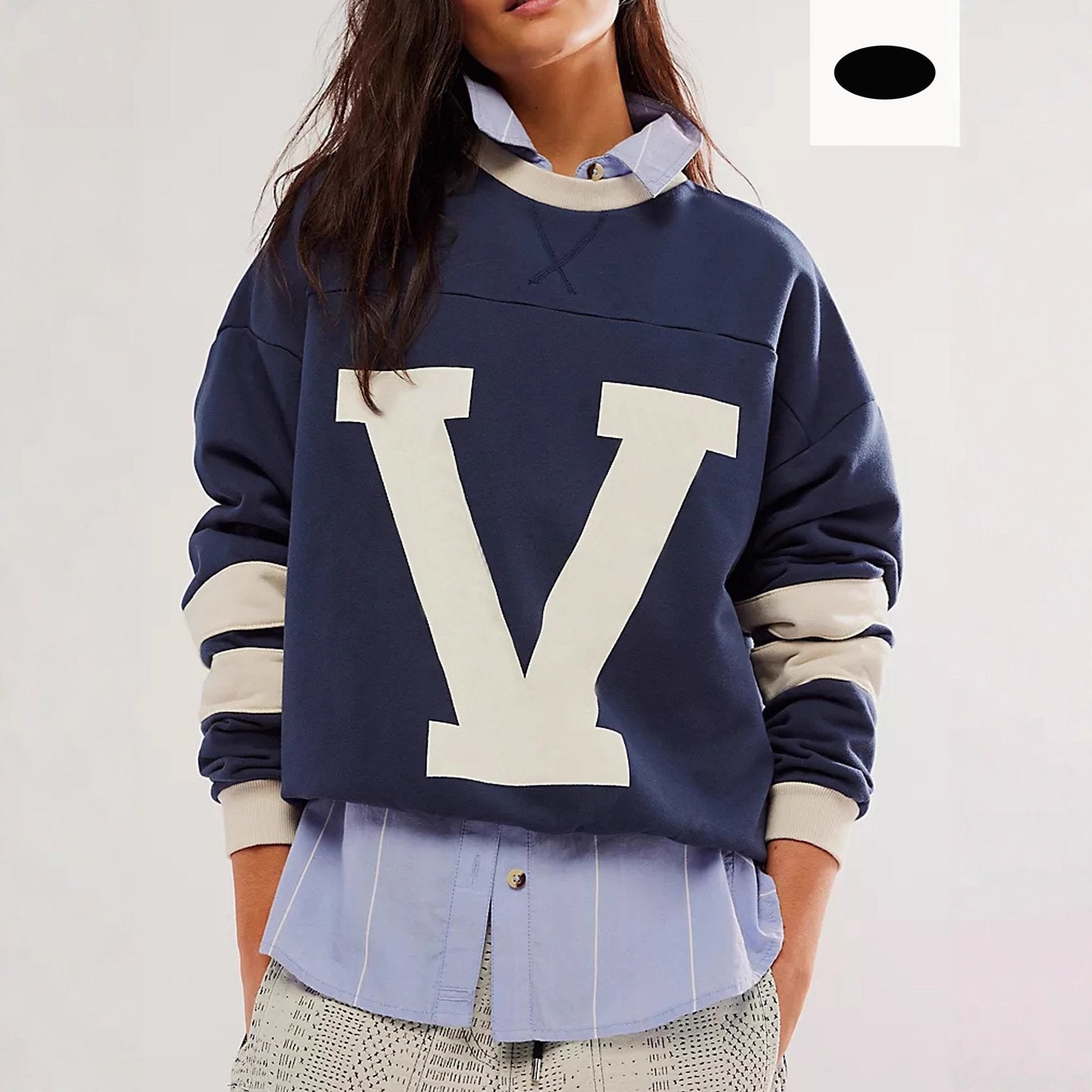 Color-Blocked Letter Hoodie for Women