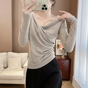 Fleece-Lined Off-Shoulder Sheer Winter T-Shirt