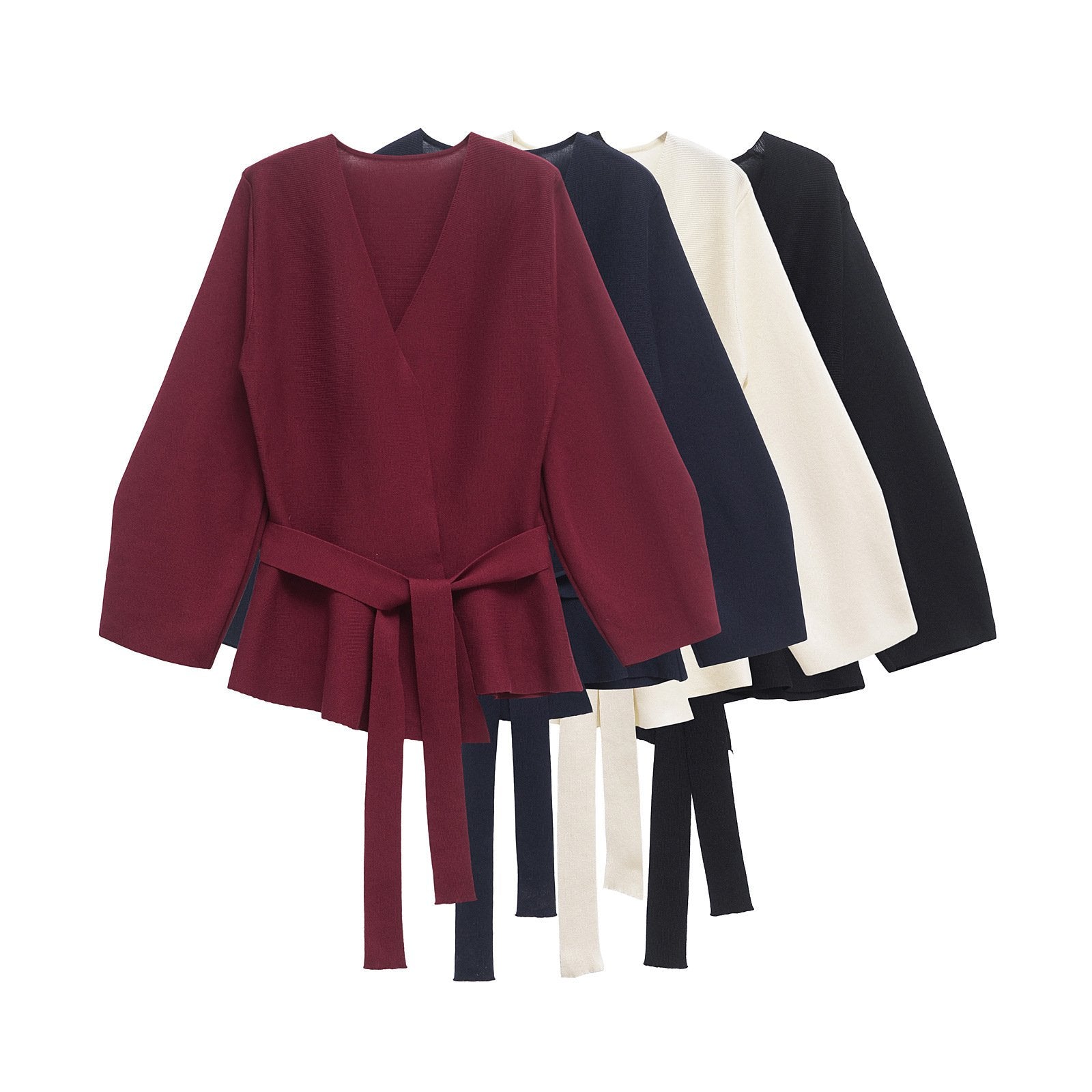 Chic Knitted Long-Sleeve Belted Top