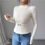 Women's Slimming Mock-Neck Long-Sleeve Ribbed Base Top