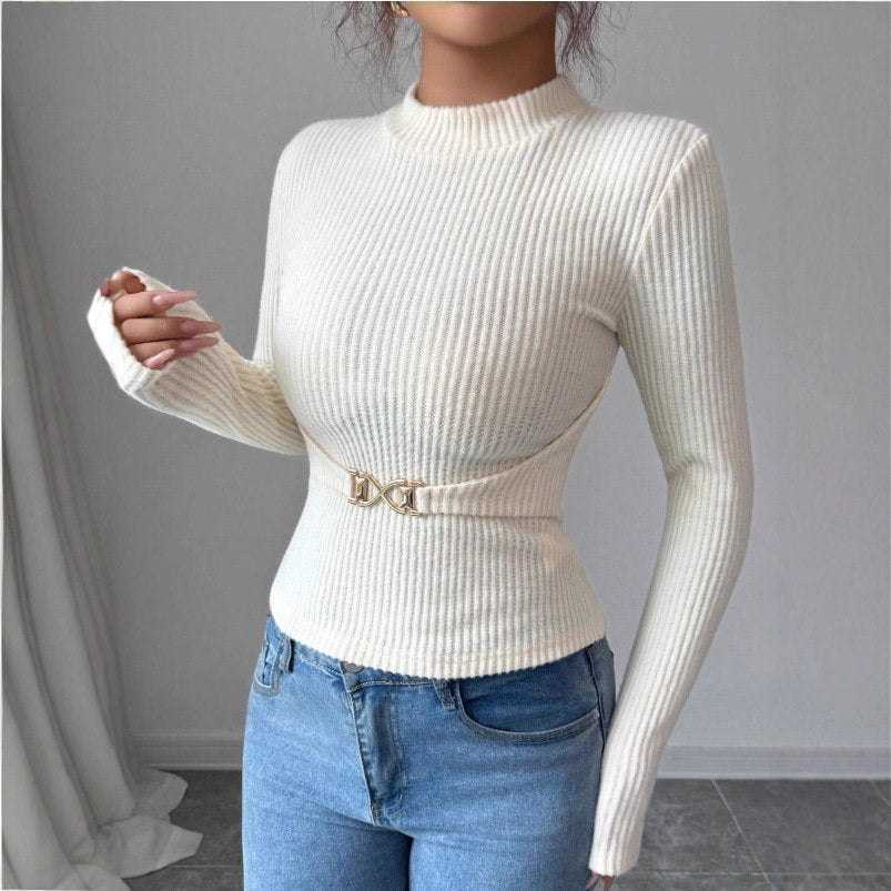 Women's Slimming Mock-Neck Long-Sleeve Ribbed Base Top