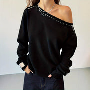 Rivet Slanted Shoulder Knitted Top