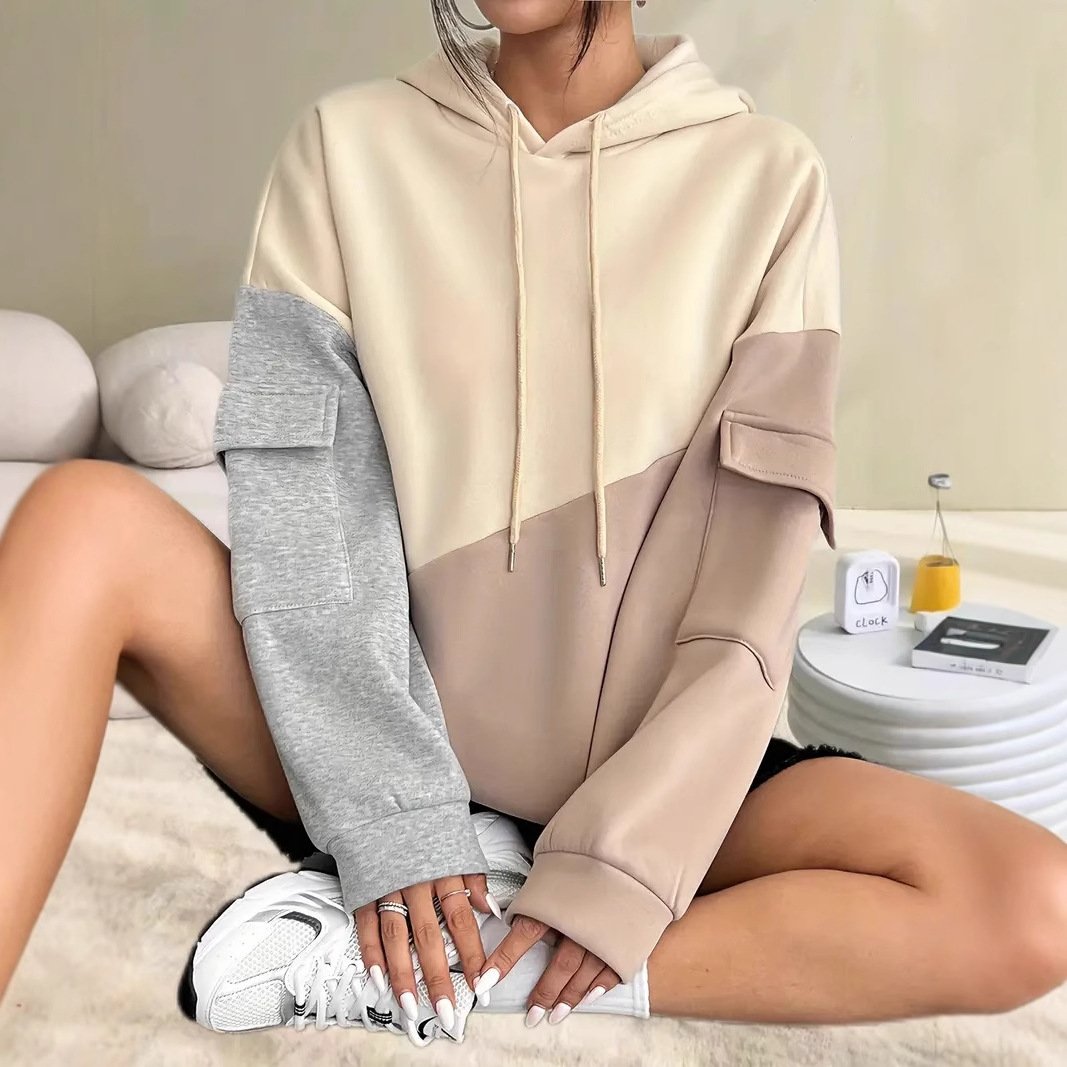 Casual Color-Block Hoodie for Women - Long Sleeves