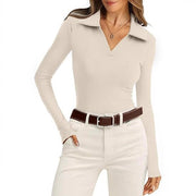Slim-Fit V-Neck Ribbed Knit Sweater for Fall & Winter