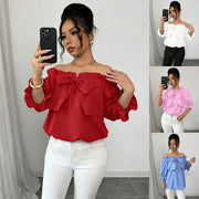 Women's Ruffle Bow Boat-Neck Top