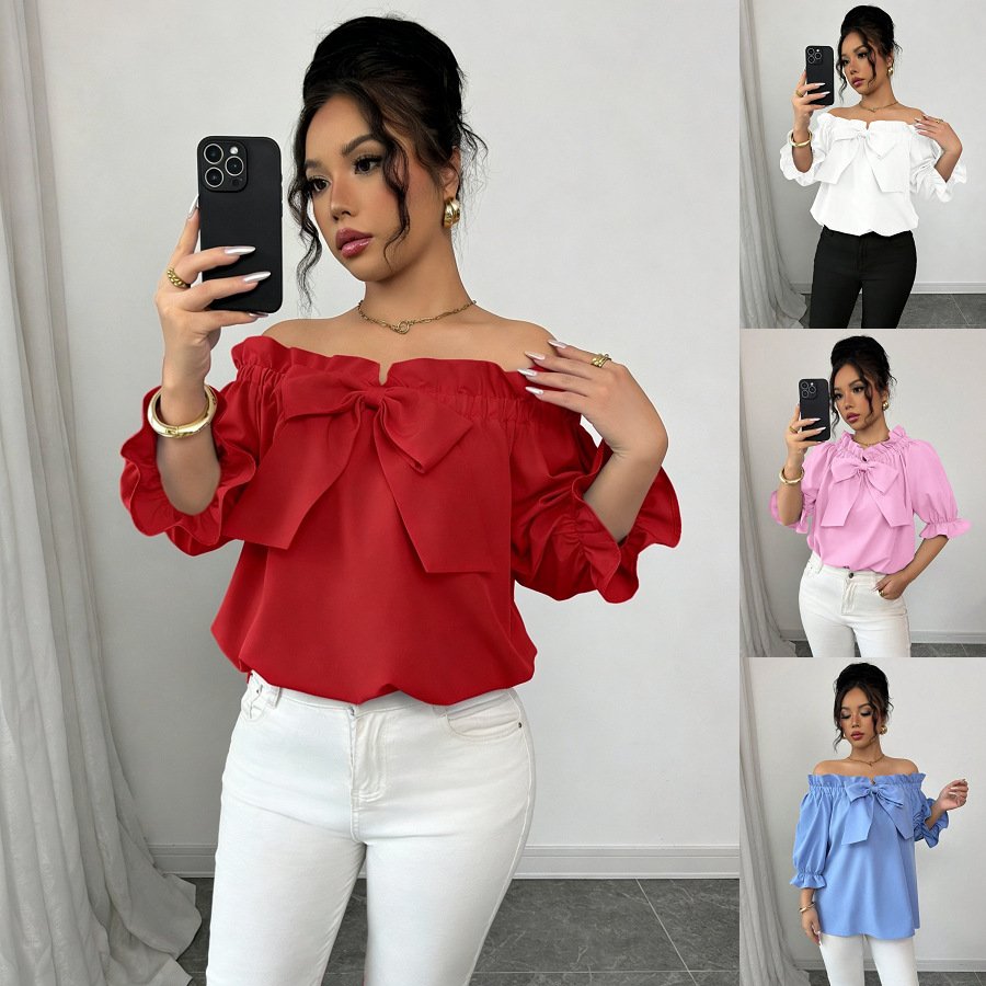 Women's Ruffle Bow Boat-Neck Top
