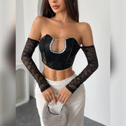 Chic Floral Sequin Off-Shoulder Backless Slim Top